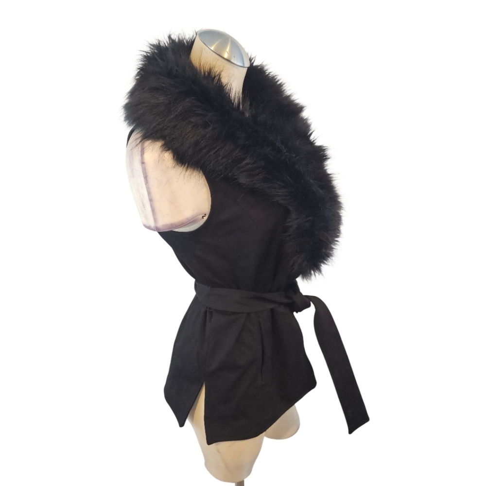 Chico's Size 1 M Elegant Black Belted Vest with Faux Collar - Picture 2 of 7